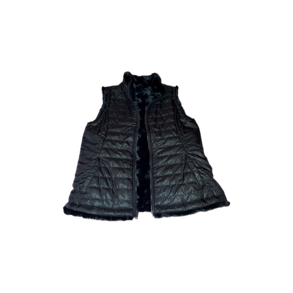 Black Reversible Puffer/Fluffy No Sleeve Jacket - Picture 3 of 4